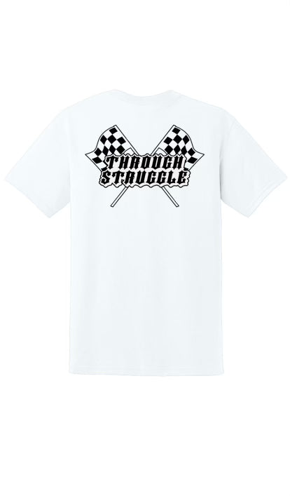 100% Cotton Checkered Flag T Shirt (White)